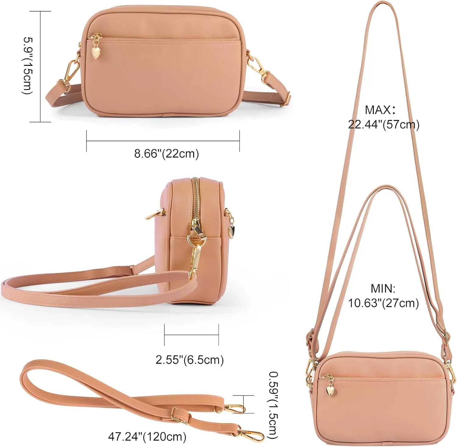 Triple Zip Small Crossbody Bag for women Pu Leather Purses Small Shoulder Handbag