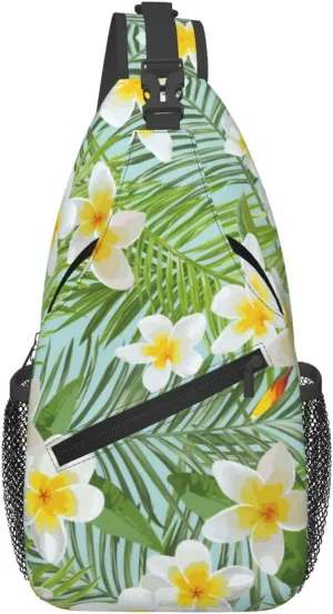 Tropical Hawaiian Flowers Sling Backpack, Multipurpose Crossbody Shoulder Bag Travel Hiking Daypack for Women Men