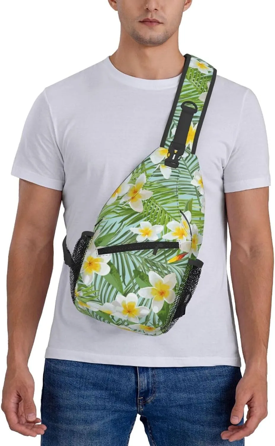 Tropical Hawaiian Flowers Sling Backpack, Multipurpose Crossbody Shoulder Bag Travel Hiking Daypack for Women Men