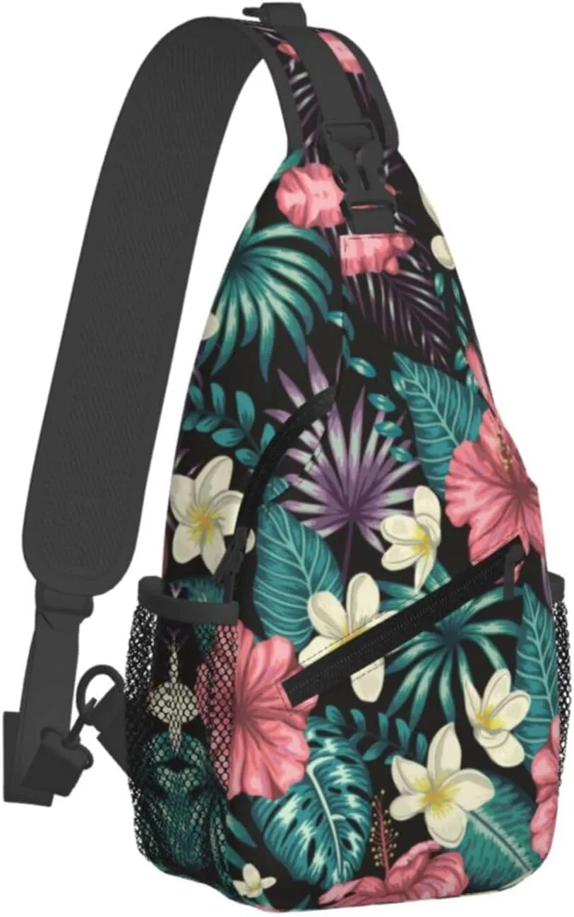 Tropical Hawaiian Flowers Sling Backpack, Multipurpose Crossbody Shoulder Bag Travel Hiking Daypack for Women Men