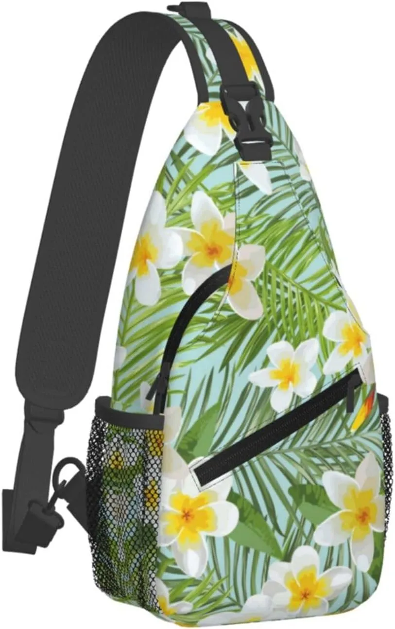 Tropical Hawaiian Flowers Sling Backpack, Multipurpose Crossbody Shoulder Bag Travel Hiking Daypack for Women Men