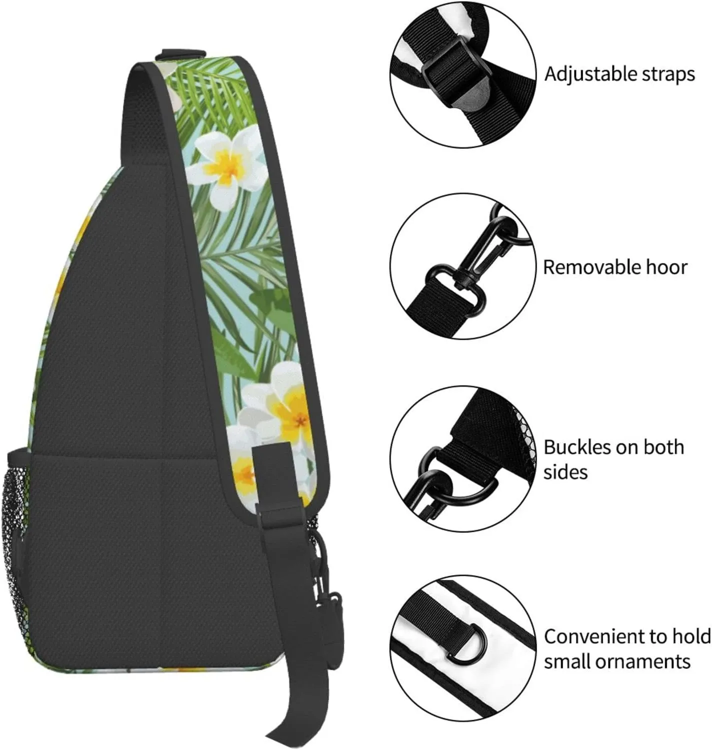 Tropical Hawaiian Flowers Sling Backpack, Multipurpose Crossbody Shoulder Bag Travel Hiking Daypack for Women Men