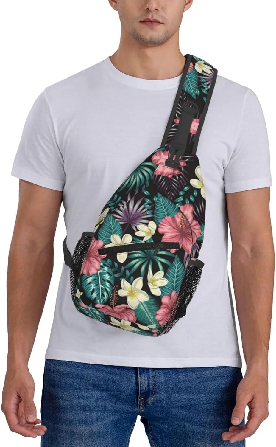 Tropical Hawaiian Flowers Sling Backpack, Multipurpose Crossbody Shoulder Bag Travel Hiking Daypack for Women Men