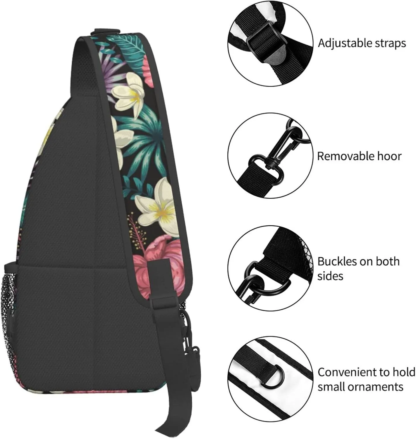 Tropical Hawaiian Flowers Sling Backpack, Multipurpose Crossbody Shoulder Bag Travel Hiking Daypack for Women Men