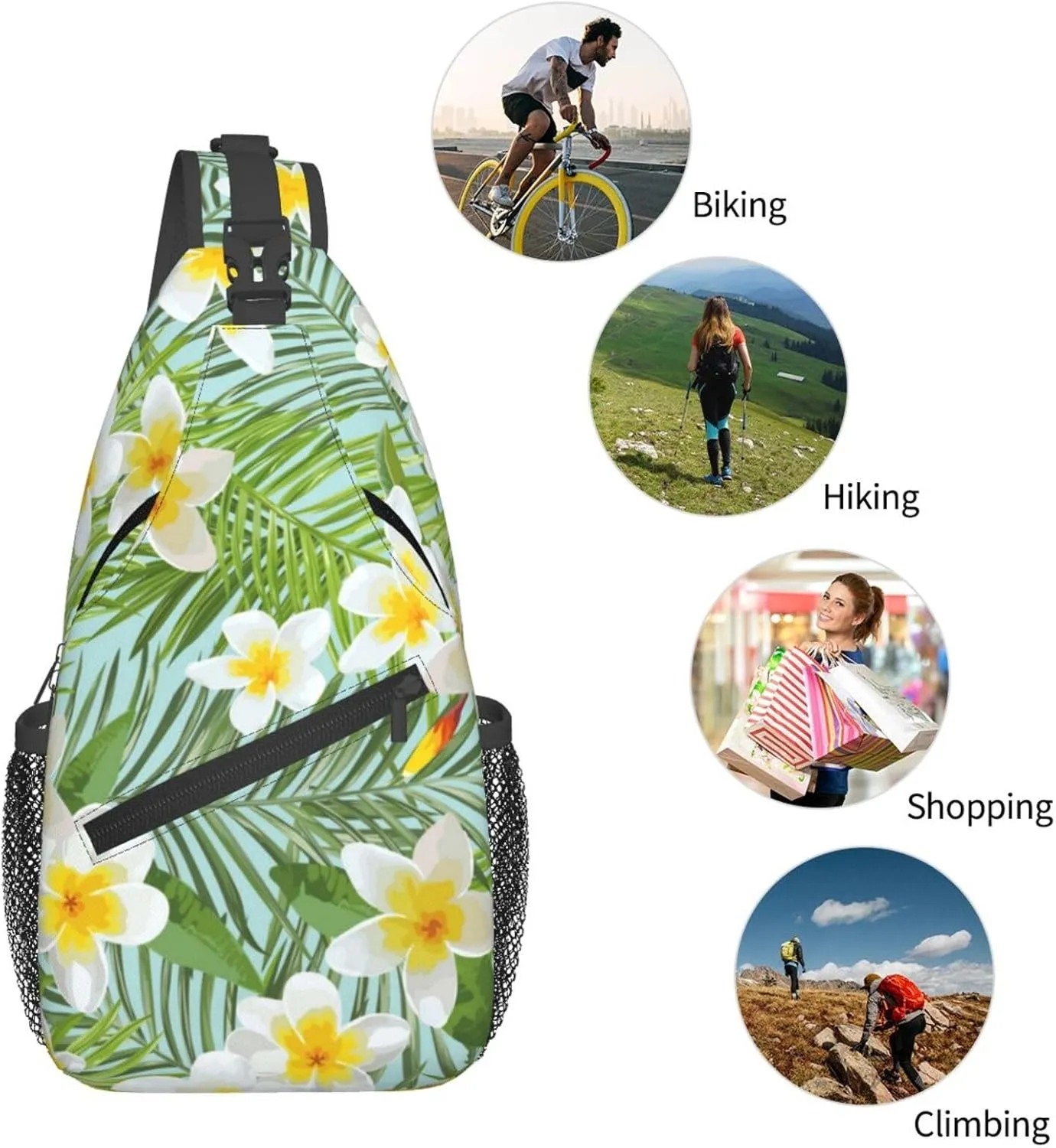 Tropical Hawaiian Flowers Sling Backpack, Multipurpose Crossbody Shoulder Bag Travel Hiking Daypack for Women Men