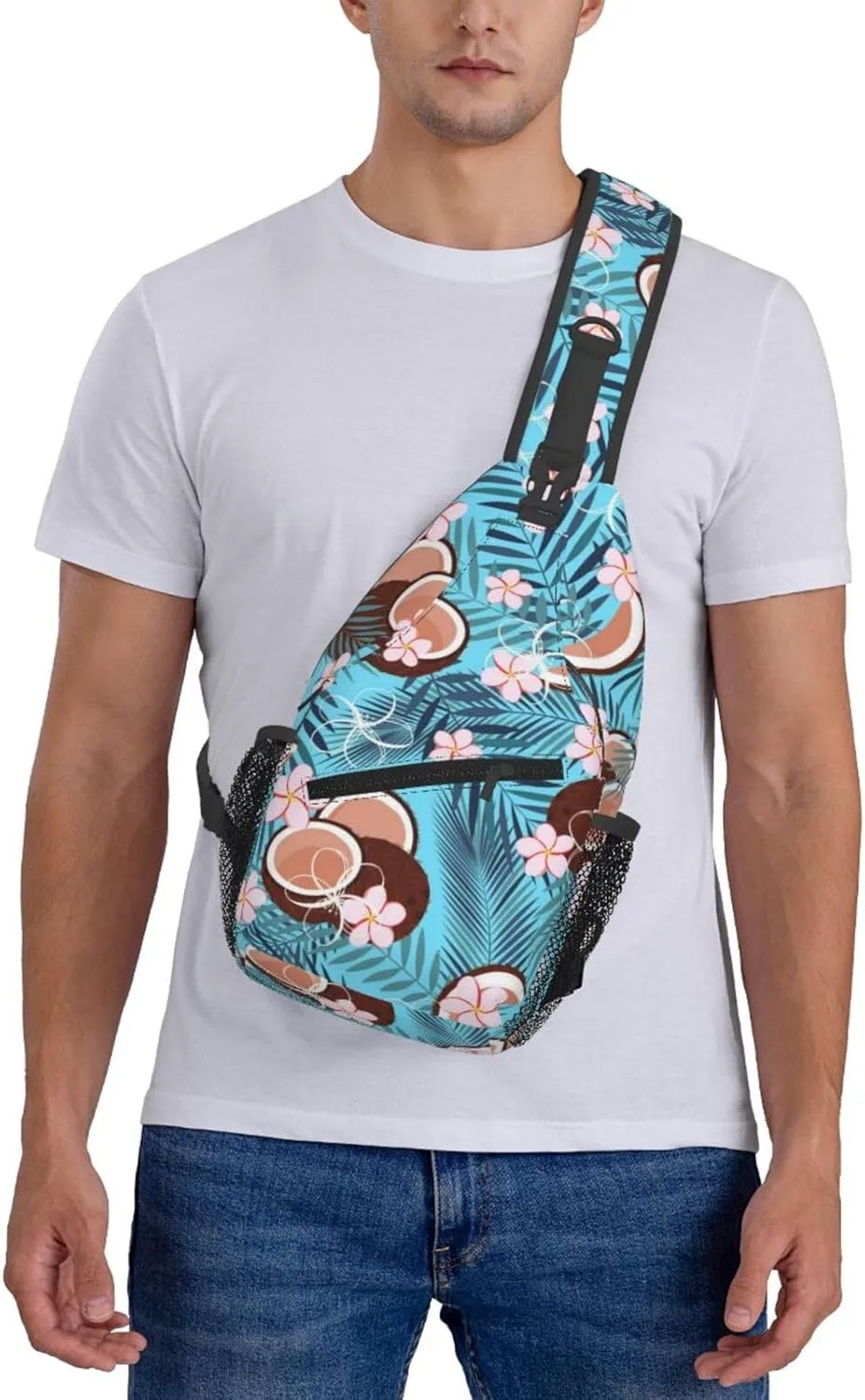 Tropical Hawaiian Flowers Sling Backpack, Multipurpose Crossbody Shoulder Bag Travel Hiking Daypack for Women Men