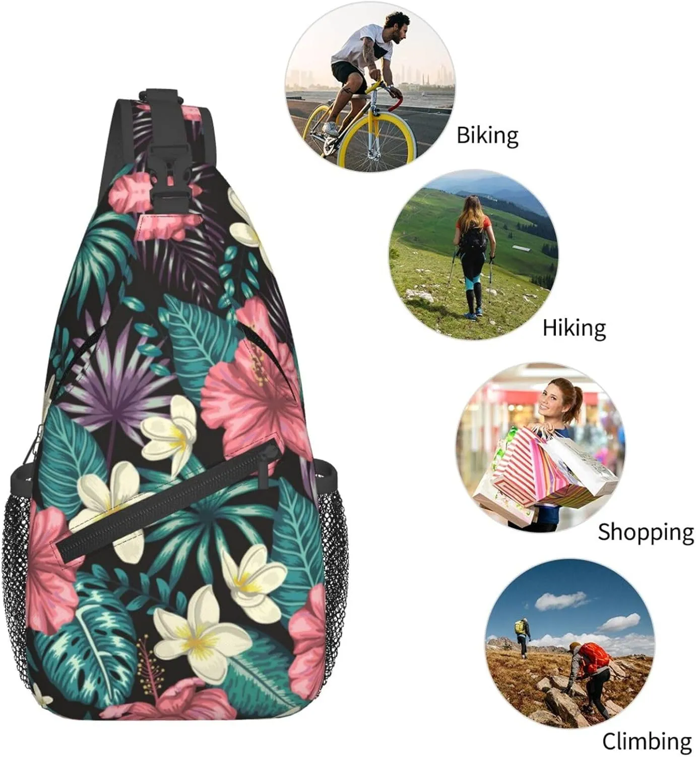 Tropical Hawaiian Flowers Sling Backpack, Multipurpose Crossbody Shoulder Bag Travel Hiking Daypack for Women Men