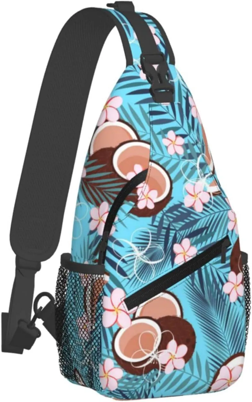 Tropical Hawaiian Flowers Sling Backpack, Multipurpose Crossbody Shoulder Bag Travel Hiking Daypack for Women Men