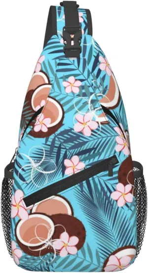 Tropical Hawaiian Flowers Sling Backpack, Multipurpose Crossbody Shoulder Bag Travel Hiking Daypack for Women Men