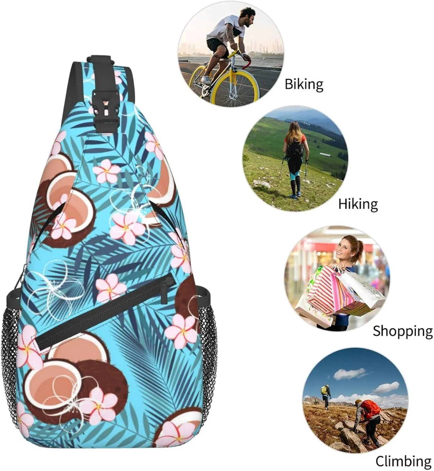 Tropical Hawaiian Flowers Sling Backpack, Multipurpose Crossbody Shoulder Bag Travel Hiking Daypack for Women Men
