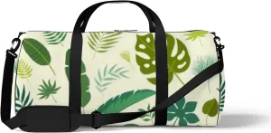Tropical Leaves Sports Duffel Bag Travel Gym Tote Bags Lightweight Durable Shoulder Strap Waterproof Polyester Outside Mesh Pocket Overnight Trip Duffel Bag for Women Men