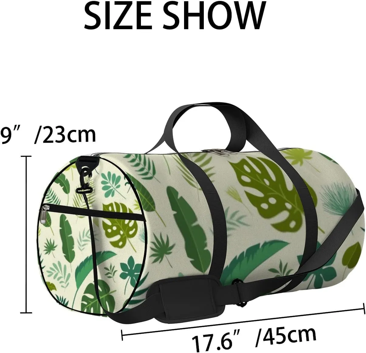 Tropical Leaves Sports Duffel Bag Travel Gym Tote Bags Lightweight Durable Shoulder Strap Waterproof Polyester Outside Mesh Pocket Overnight Trip Duffel Bag for Women Men