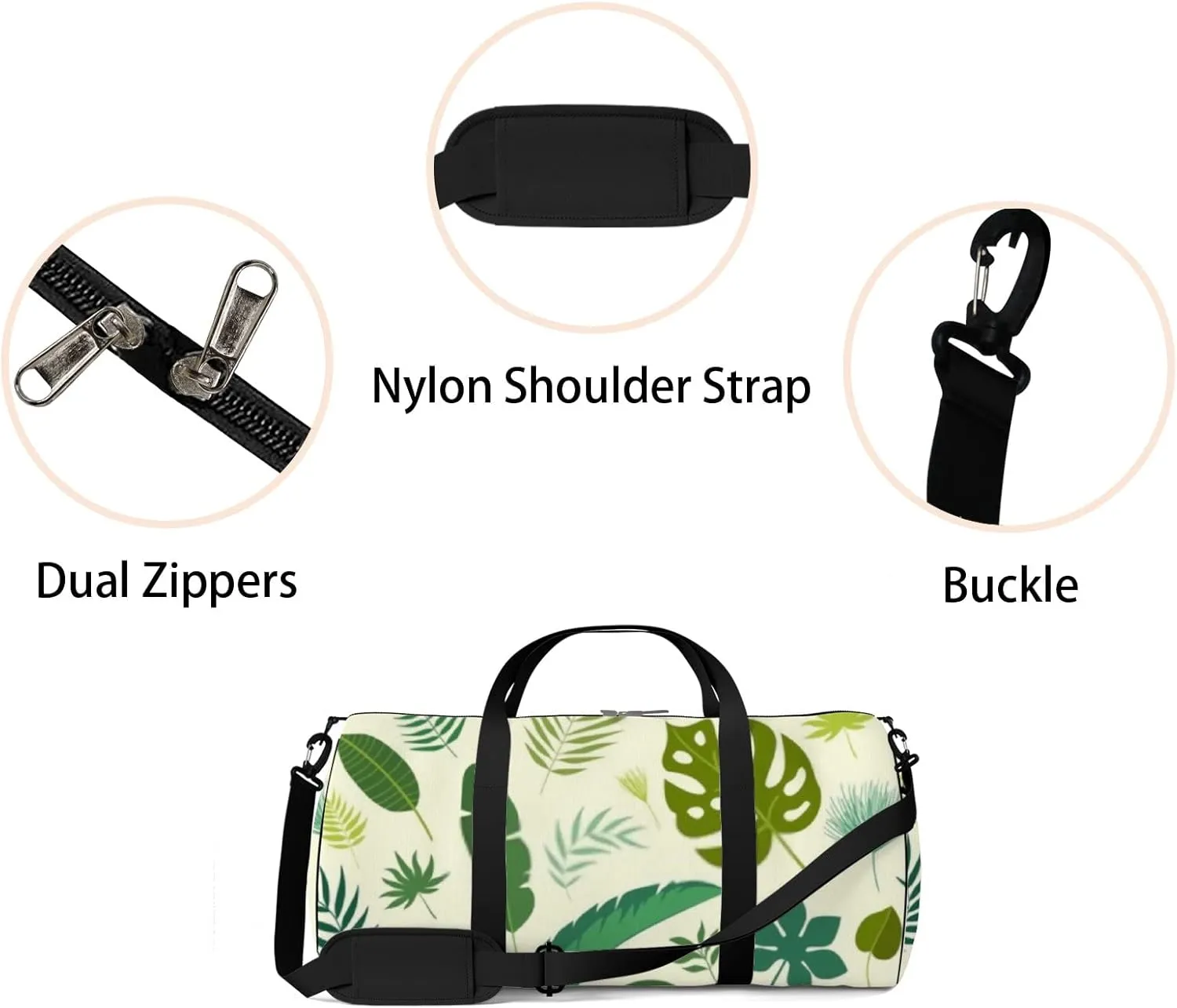 Tropical Leaves Sports Duffel Bag Travel Gym Tote Bags Lightweight Durable Shoulder Strap Waterproof Polyester Outside Mesh Pocket Overnight Trip Duffel Bag for Women Men