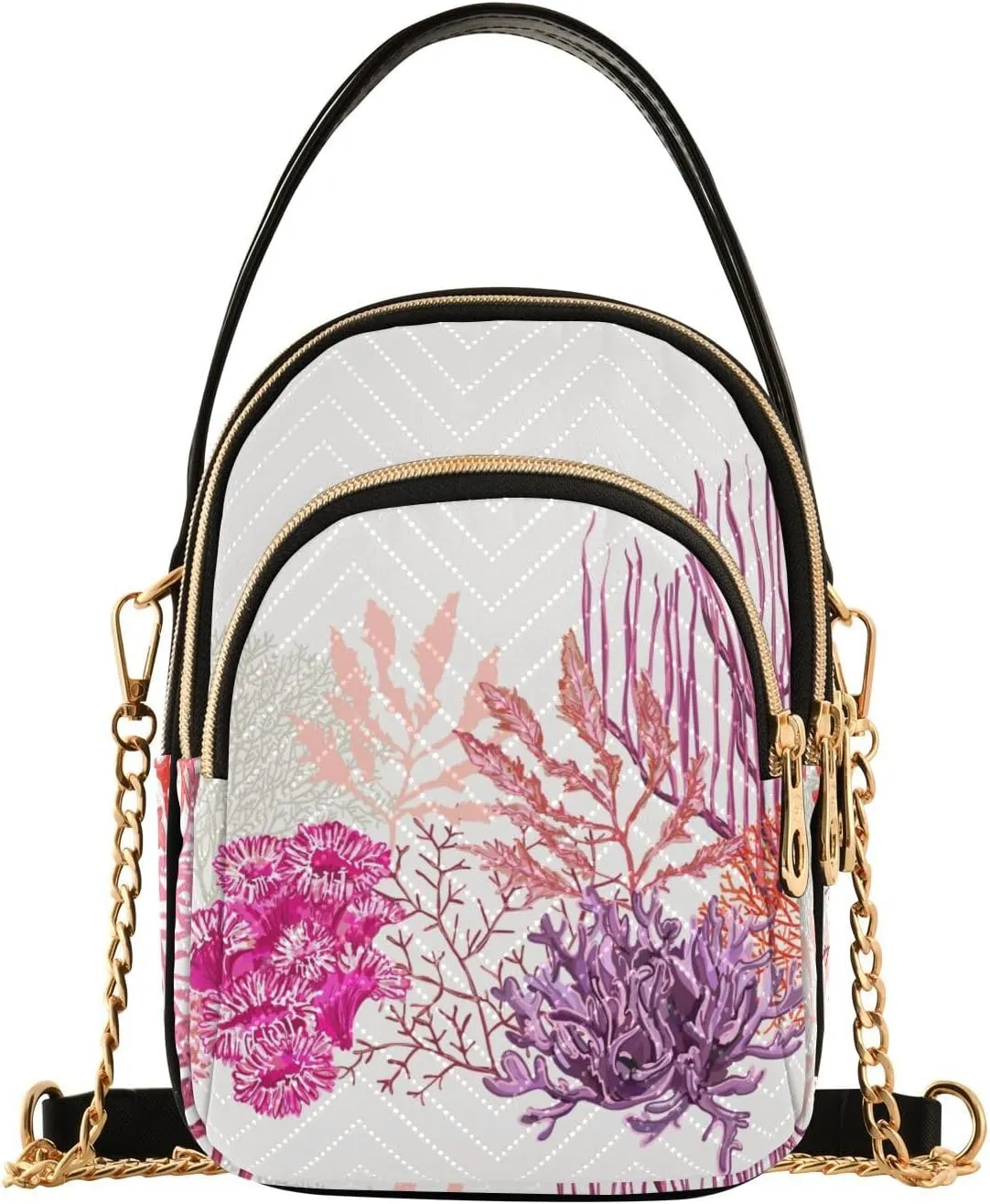 Tropical Pattern and Corals Design Crossbody Bags Shoulder Bag for Women Stylish Ladies Messenger Bags Cell Phone Purse and Handbags Wallet