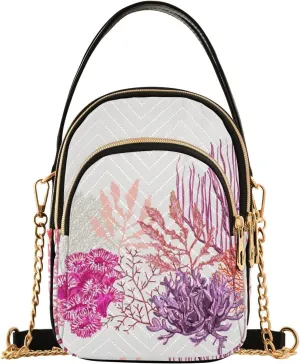 Tropical Pattern and Corals Design Crossbody Bags Shoulder Bag for Women Stylish Ladies Messenger Bags Cell Phone Purse and Handbags Wallet