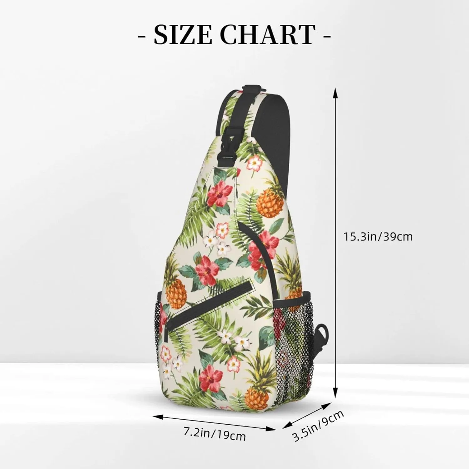 Tropical Pineapple Sling Bag Crossbody Backpack,Hawaiian Pineapples Seamless Pattern Tropical Palm Leaves And Flowers Chest Bag Adjustable Shoulder Backpack Travel Daypack