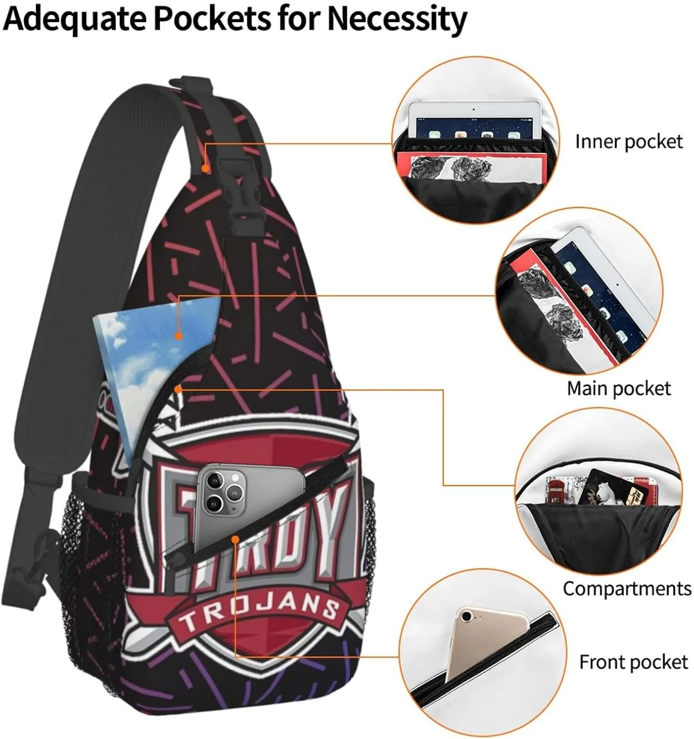 Troy Trojans Small Crossbody Backpack Sling Bag For Men Women Mini One Shoulder Chest Bags Gym Sport Travel Hiking Daypack