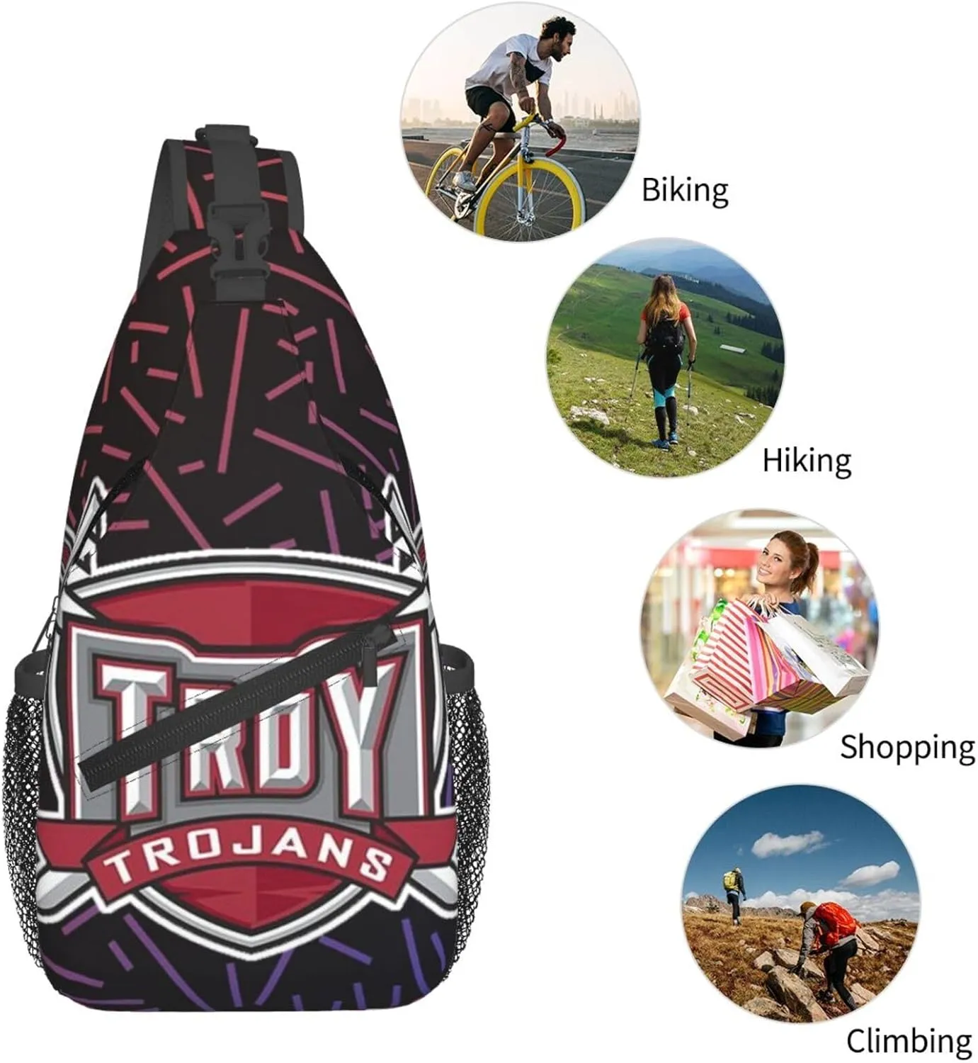 Troy Trojans Small Crossbody Backpack Sling Bag For Men Women Mini One Shoulder Chest Bags Gym Sport Travel Hiking Daypack