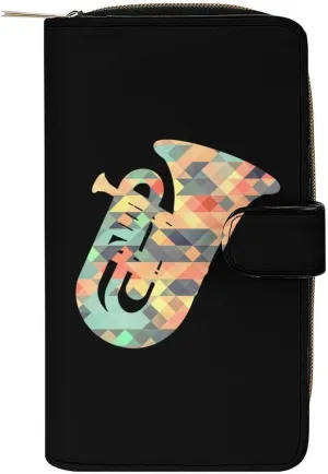Tuba Instruments Music ArtTuba Instruments Music Art Leather Wallets for Men Women Zipped Clutch Purse Travel Handbag Card Case Wallet
