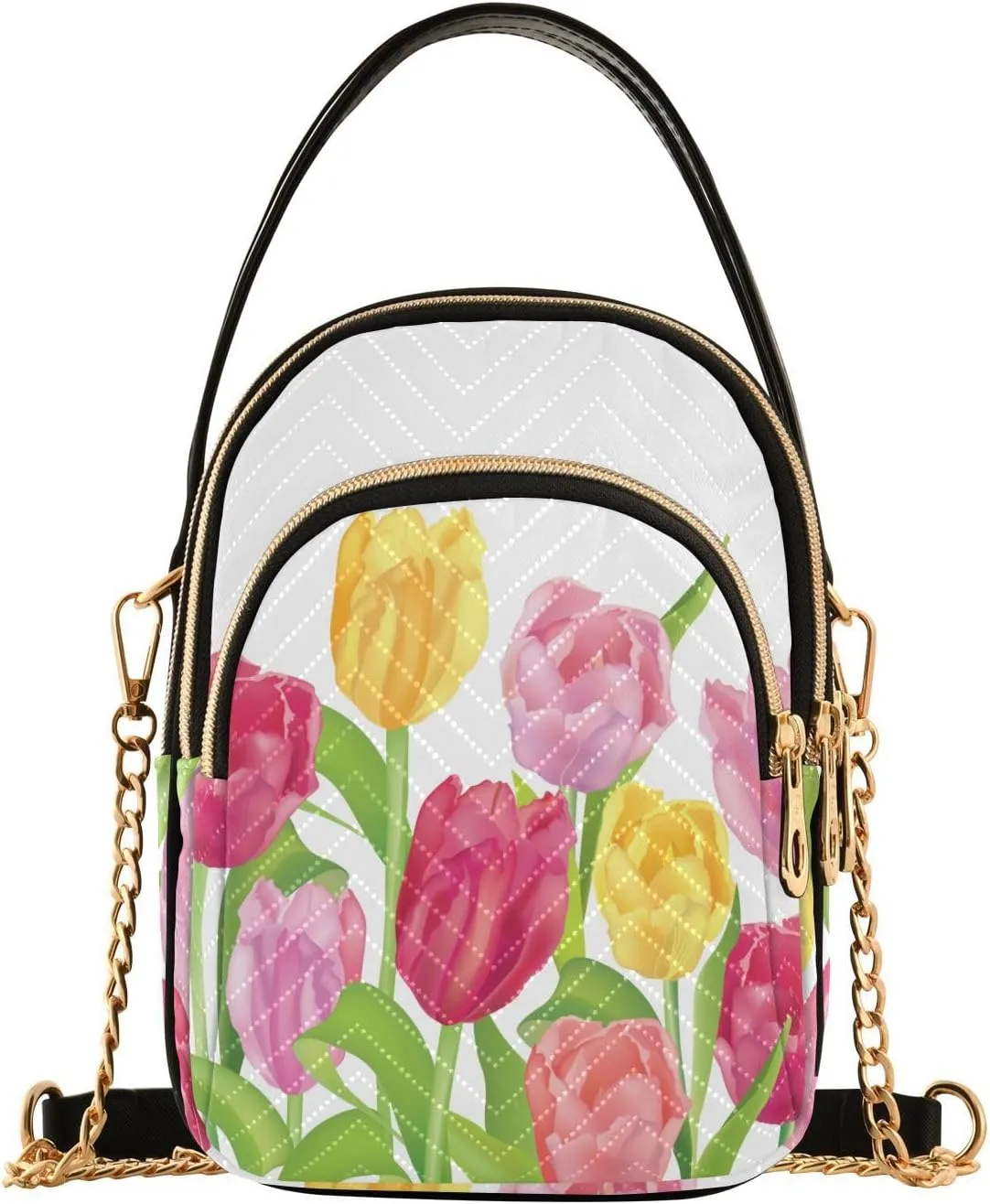 Tulips Flower on White Background Design Crossbody Bags Shoulder Bag for Women Stylish Ladies Messenger Bags Cell Phone Purse and Handbags Wallet