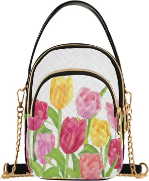 Tulips Flower on White Background Design Crossbody Bags Shoulder Bag for Women Stylish Ladies Messenger Bags Cell Phone Purse and Handbags Wallet