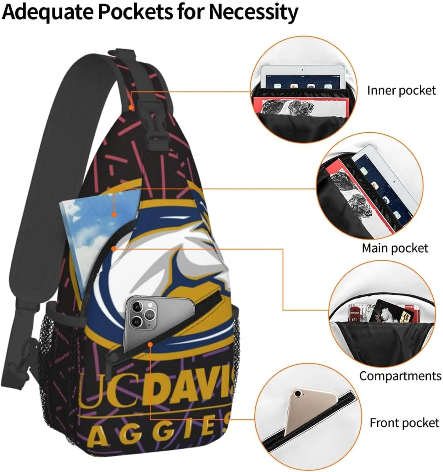 Uc Davis Aggies Small Crossbody Backpack Sling Bag For Men Women Mini One Shoulder Chest Bags Gym Sport Travel Hiking Daypack