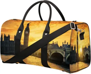 Uk Westminster Palace Travel Duffle Bag for Men Women Sunset Bridge Overnight Weekender Bag Foldable Travel Duffel Bag Large Sports Gym Bag Waterproof Luggage Tote Bag Tear Resistant