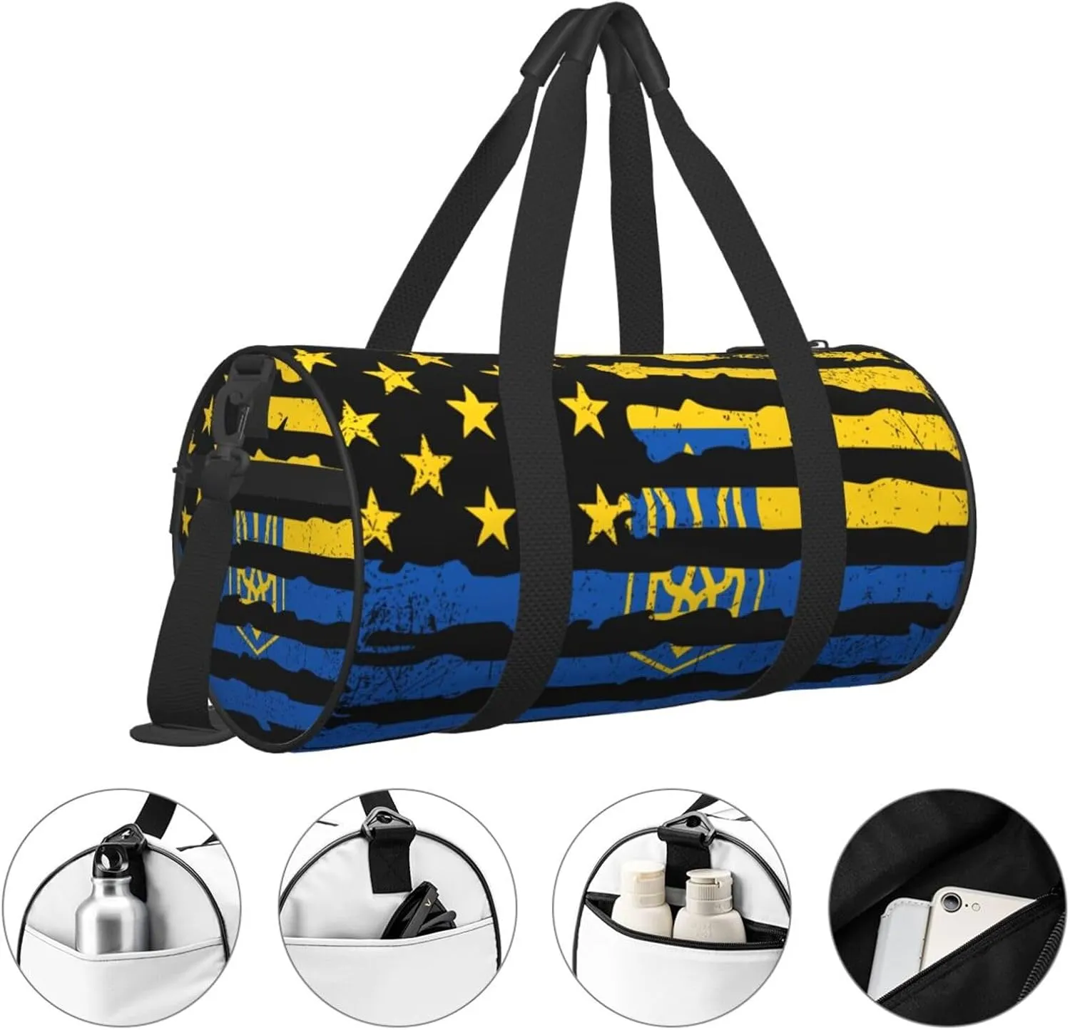 Ukrainian American Flag Ukraine Roots Round Travel Duffel Bag Large Capacity Gym Sports Bags for Hiking Vacation Trips