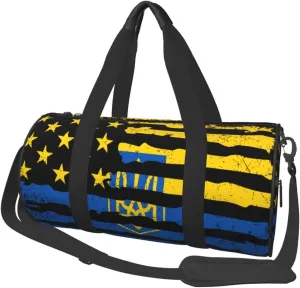 Ukrainian American Flag Ukraine Roots Round Travel Duffel Bag Large Capacity Gym Sports Bags for Hiking Vacation Trips