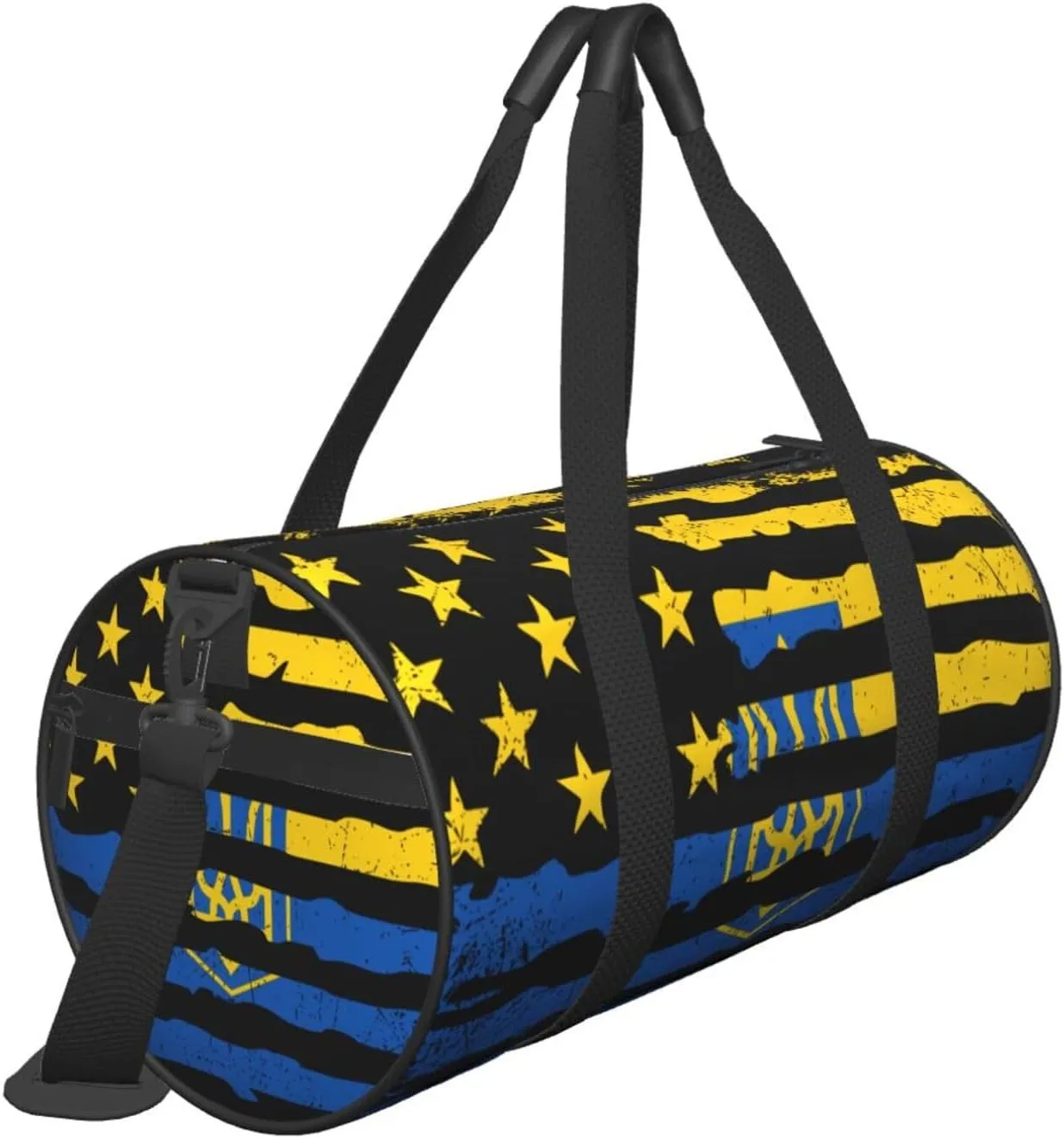 Ukrainian American Flag Ukraine Roots Round Travel Duffel Bag Large Capacity Gym Sports Bags for Hiking Vacation Trips