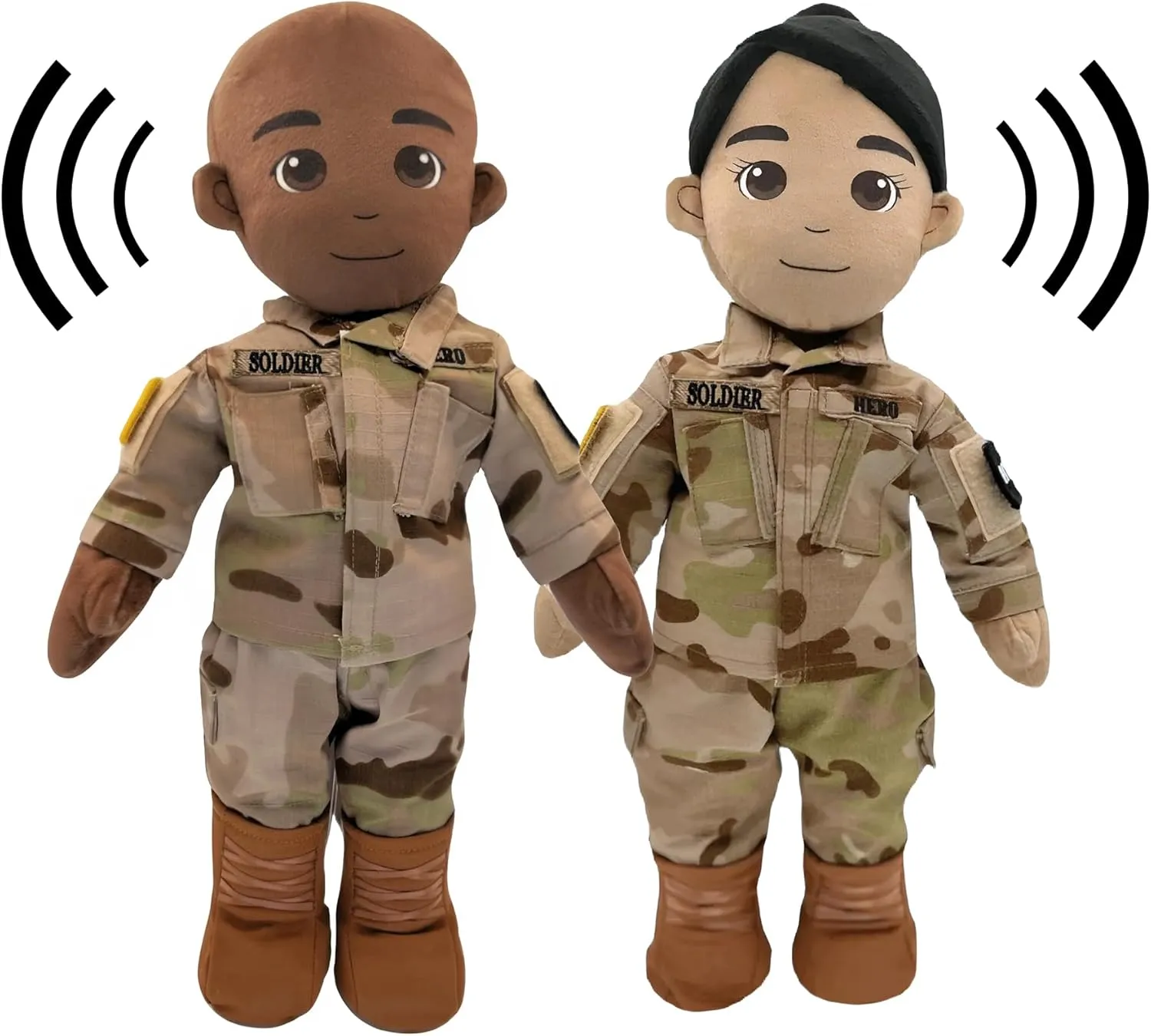 UMBO My Hero 14" Army Recordable Plush Military Doll Over 1  Hour Audio Storage Personalized Gift for Deployment, Separation, or Storytime Ultimate Daddy Doll! (Tan Skin Brown Hair Male)