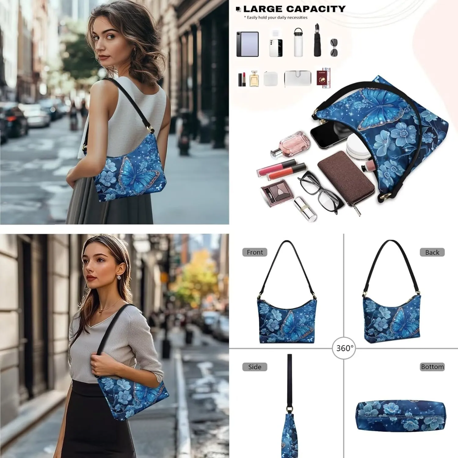 Underarm Purse Set for Women Soft Shoulder Purse Handbag with Wallet Set Smooth Top-Handle Shoulder Bag Clutch
