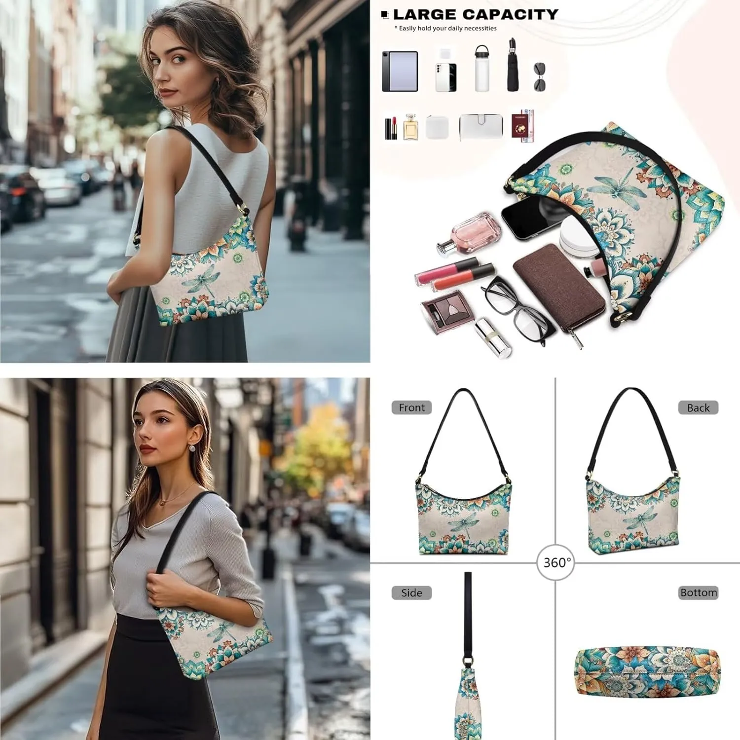 Underarm Purse Set for Women Soft Shoulder Purse Handbag with Wallet Set Smooth Top-Handle Shoulder Bag Clutch