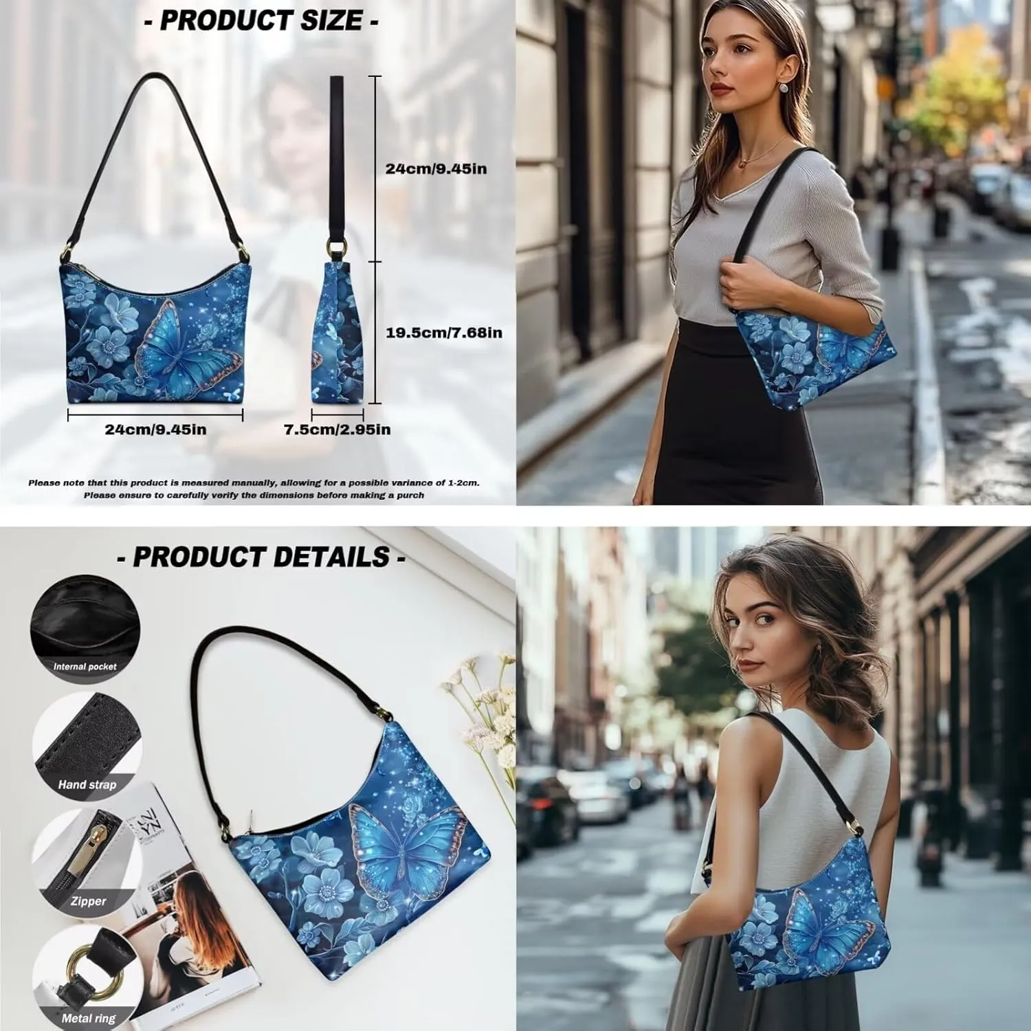 Underarm Purse Set for Women Soft Shoulder Purse Handbag with Wallet Set Smooth Top-Handle Shoulder Bag Clutch