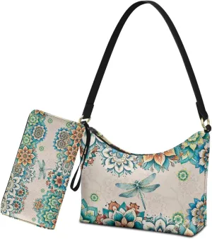 Underarm Purse Set for Women Soft Shoulder Purse Handbag with Wallet Set Smooth Top-Handle Shoulder Bag Clutch