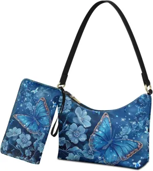 Underarm Purse Set for Women Soft Shoulder Purse Handbag with Wallet Set Smooth Top-Handle Shoulder Bag Clutch