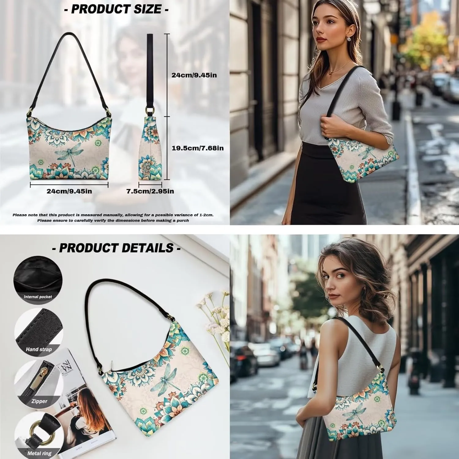 Underarm Purse Set for Women Soft Shoulder Purse Handbag with Wallet Set Smooth Top-Handle Shoulder Bag Clutch