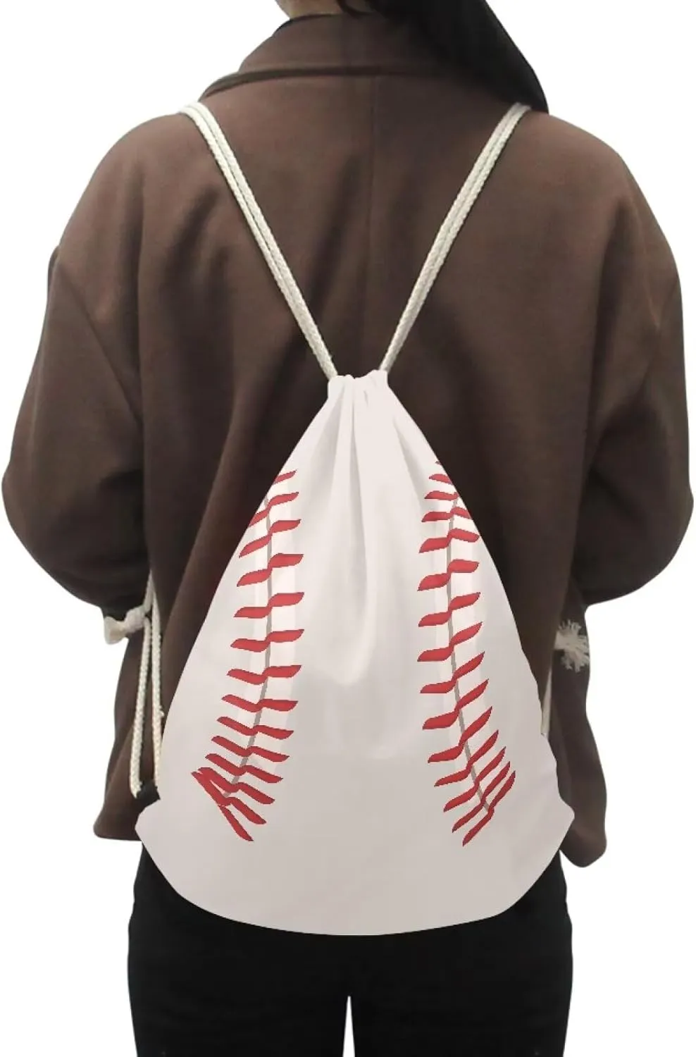 Unique Baseball Drawstring Backpack for Baseball Game Gym Beach for Boys White Tote Bag for Hiking Travel Outdoor Sport Bag
