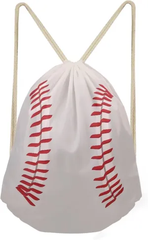 Unique Baseball Drawstring Backpack for Baseball Game Gym Beach for Boys White Tote Bag for Hiking Travel Outdoor Sport Bag