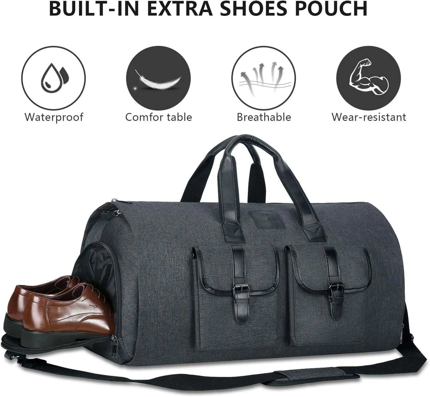 UNIQUEBELLA Carry on Garment Bag for Travel Convertible Garment Duffel Suit Bag with Shoe Compartment Weekend Flight Bag for Men Women