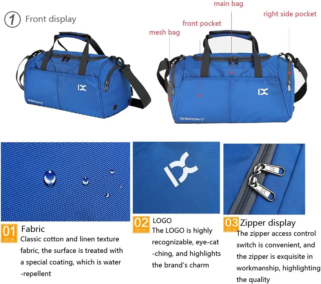 Unisex Wet and Dry Separation Gym Tote Bag with Shoes Compartment,Crossbody Drum Bag for Yoga/Sports/Weekend Getaway.