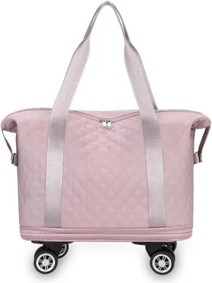 Universal Wheel Travel Bag, Silent Universal Wheel Double-Layer Expandable Duffel Bag,Oxford Cloth Travel Tote Bags，Wheeled Travel Duffle Bag,Gift For Wife And Parents(Lotus Color)