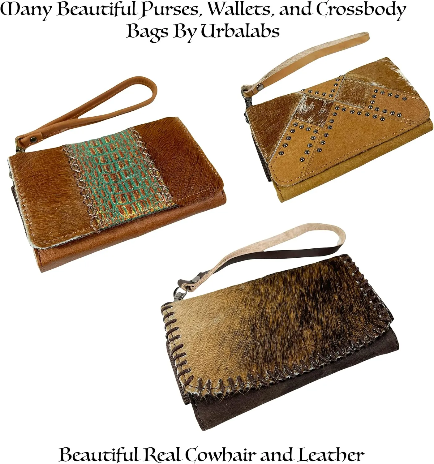 Urbalabs Cowhair Genuine Leather Women Western Wallets Clutch Bag Leather Fringe Purse Cell Phone Holder Pouch Tooled Wallet For Women Cowgirl Small Clutch Hand Stitched (Grey Tooled)