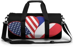 US And France Flag Novelty Large Duffel Bag Lightweight Gym Bag Travel Tote Bags