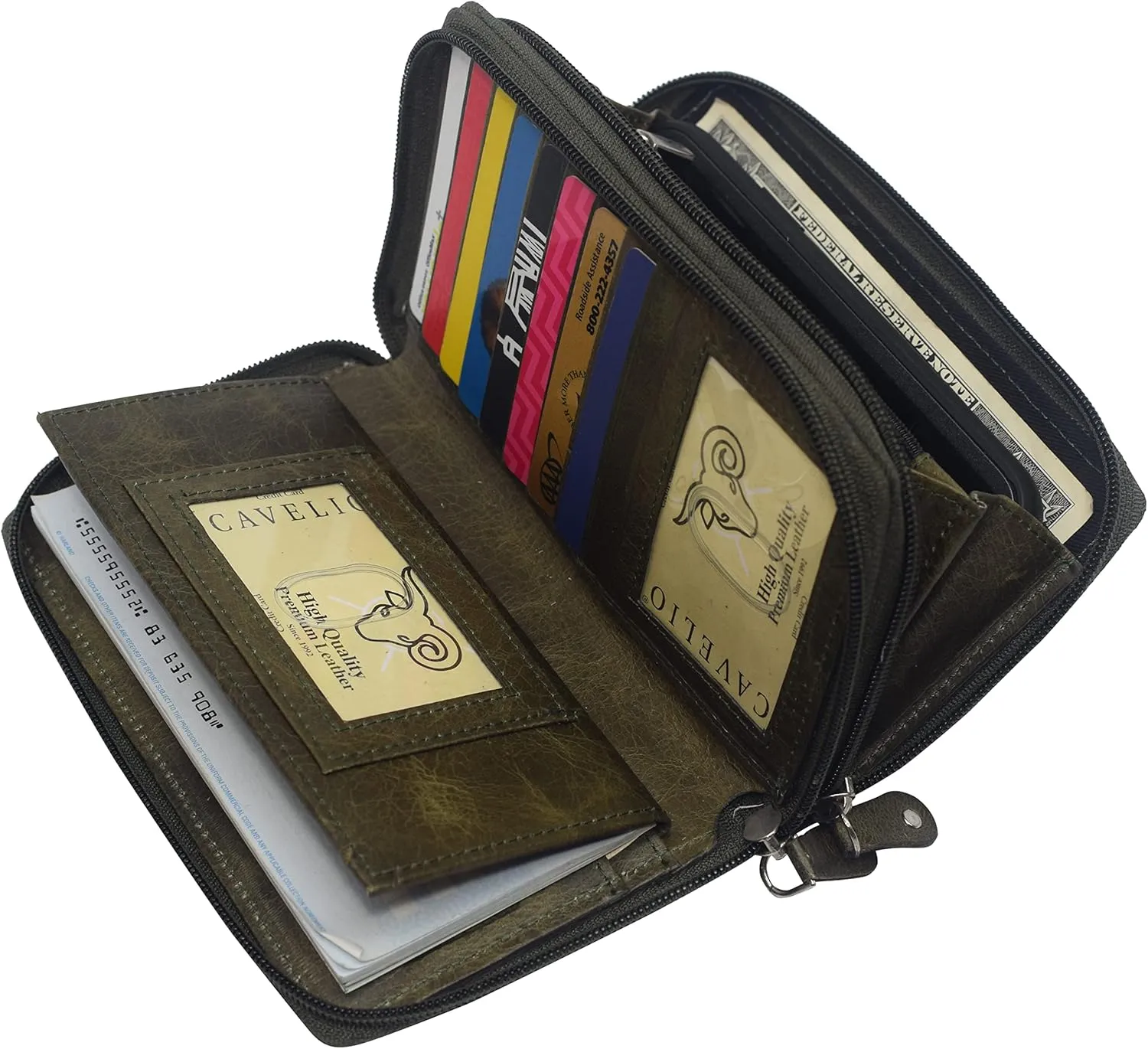 USA Women's RFID Blocking Real Leather Large Capacity Double Zip Around Wallet Phone Holder Clutch Purse