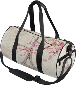 Use4 Cherry Blossom Paris Eiffel Tower Travel Duffel Bag Sport Gym Luggage Bag for Men Women