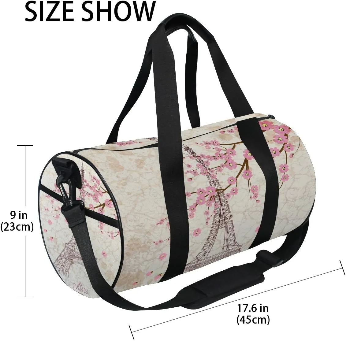 Use4 Cherry Blossom Paris Eiffel Tower Travel Duffel Bag Sport Gym Luggage Bag for Men Women