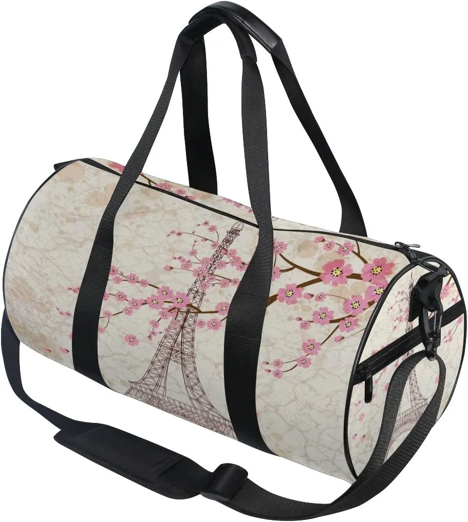 Use4 Cherry Blossom Paris Eiffel Tower Travel Duffel Bag Sport Gym Luggage Bag for Men Women