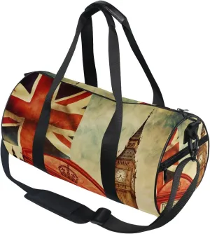Use4 Retro London Big Ben Union Jack Travel Duffel Bag Sport Gym Luggage Bag for Men Women