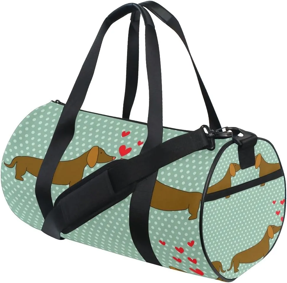Use4 Retro Polka Dots Dachshund Dog Travel Duffel Bag Sport Gym Luggage Bag for Men Women